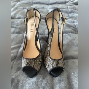 GUESS Black and Cream Women's Peep Toe Heels